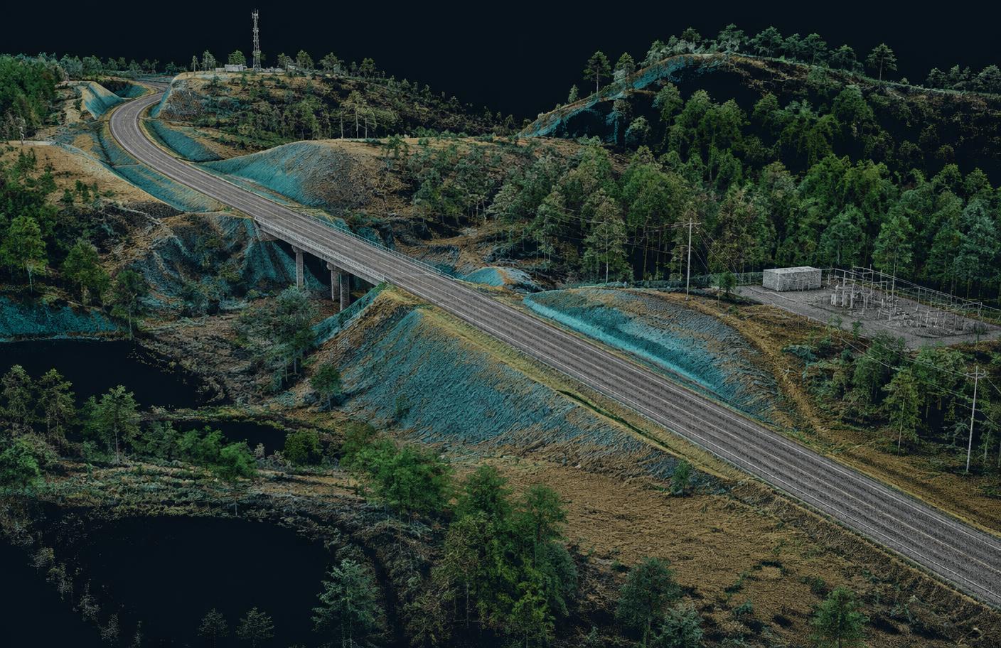 Klassifizierte LiDAR-Punktwolke eines Infrastrukturkorridors